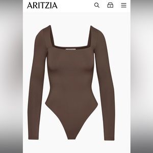 Aritiza, Bataton Contour Square Neck Longsleeve Body Suit, Size M, Coffee Bean